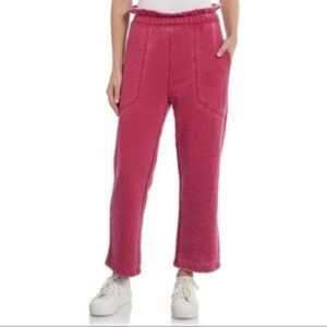 7 For All Mankind Jeans Red Burnout Crop Sweatpants  Size M  Ruffle Waist  NWT